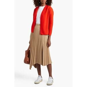 Akris Cotton V-Neck Long Sleeve Cardigan In Tomato Red Size 14